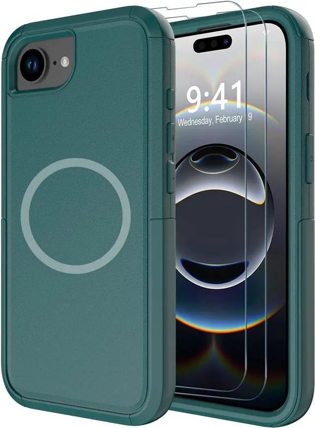 Main image of for iPhone 16e Case [Compatible with MagSafe] [Shockproof] [Dropproof] [with Screen Protector ] Heavy Duty Protection Phone Case Cover for  iPhone 16e 2025 6.1 inch (Dark Green)