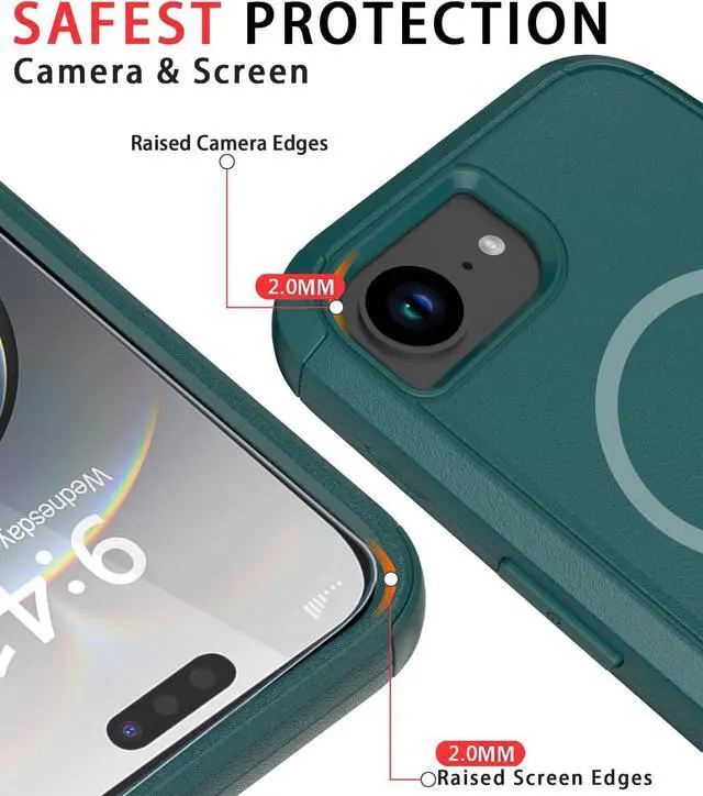 Alt view image 4 of 7 - for iPhone 16e Case [Compatible with MagSafe] [Shockproof] [Dropproof] [with Screen Protector ] Heavy Duty Protection Phone Case Cover for  iPhone 16e 2025 6.1 inch (Dark Green)