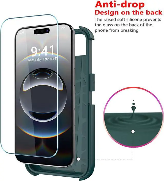 Alt view image 6 of 7 - for iPhone 16e Case [Compatible with MagSafe] [Shockproof] [Dropproof] [with Screen Protector ] Heavy Duty Protection Phone Case Cover for  iPhone 16e 2025 6.1 inch (Dark Green)