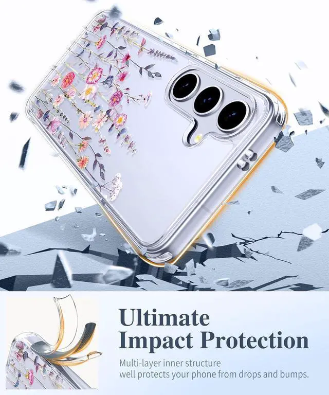 Alt view image 4 of 7 - for Galaxy S25 Case Clear Floral Slim Shockproof Protective Women Phone Case Non-Yellowing with Screen Protector & Camera Lens Protector for Galaxy S25 6.2 Floratopia/Colorful
