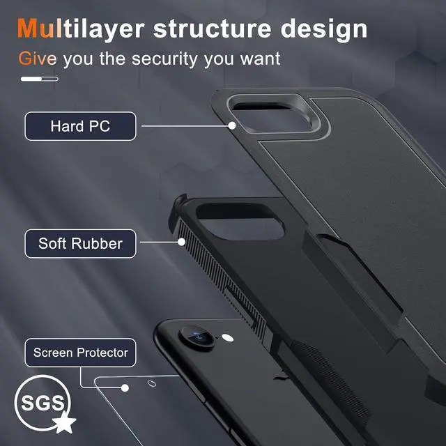Alt view image 2 of 7 - for iPhone 16E Case with Screen Protector Military Grade Heavy Duty Shockproof Phone Cover with Wrist Lanyard Strap for iPhone 16E 2025 Released Black Matte