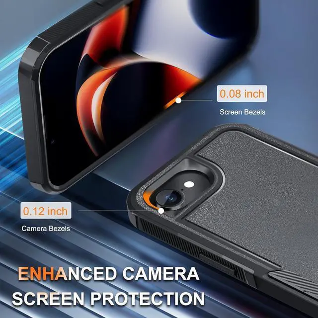Alt view image 7 of 7 - for iPhone 16E Case with Screen Protector Military Grade Heavy Duty Shockproof Phone Cover with Wrist Lanyard Strap for iPhone 16E 2025 Released Black Matte