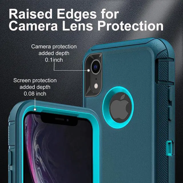 Alt view image 3 of 6 - for iPhone XR Case Military Grade 3 in 1 Heavy Duty Shockproof/Drop Proof/Dust Proof Case with 2Pcs Tempered Glass Screen Protector (Blue/Turquoise)