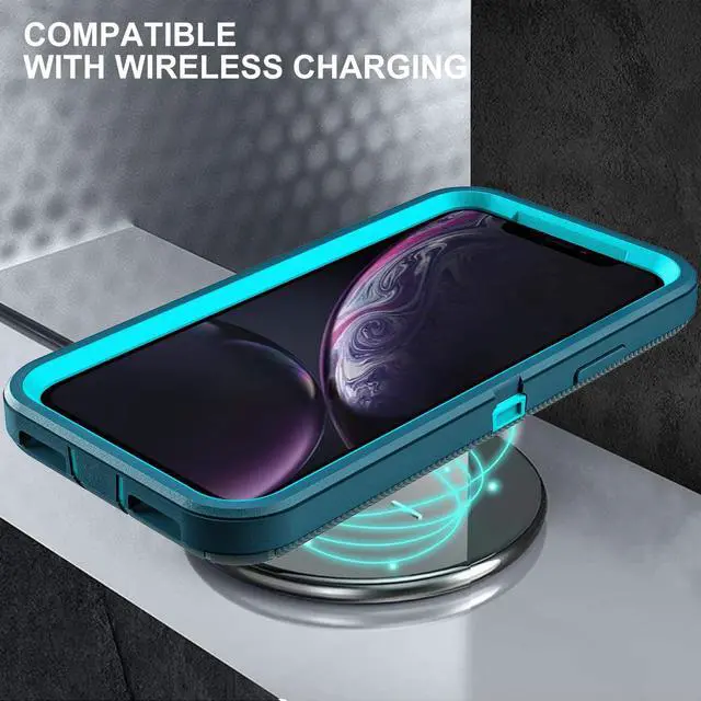 Alt view image 6 of 6 - for iPhone XR Case Military Grade 3 in 1 Heavy Duty Shockproof/Drop Proof/Dust Proof Case with 2Pcs Tempered Glass Screen Protector (Blue/Turquoise)