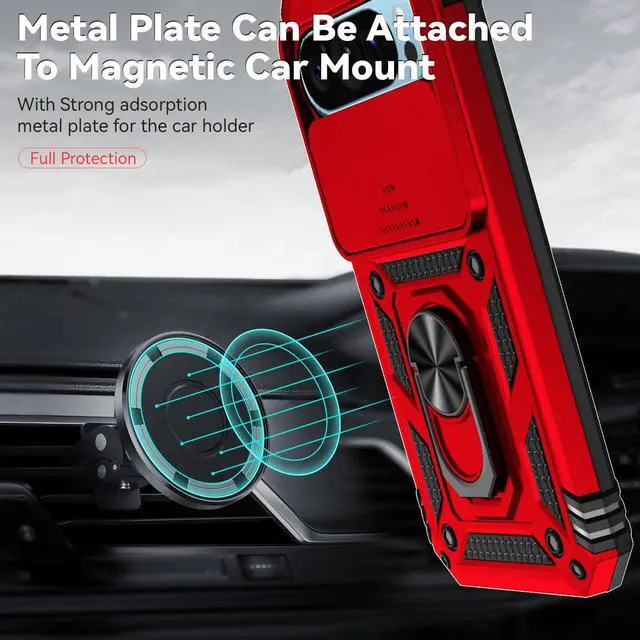 Alt view image 3 of 7 - Phone Case for Google Pixel 9 / Pixel 9 Pro Case with HD Screen Protector & Slide Camera Cover & Rotated Ring Kickstand [Military-Grade] Phone Case for Google Pixel 9 / Pixel 9 Pro (Red)