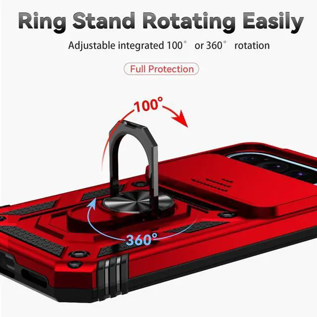 Alt view image 4 of 7 - Phone Case for Google Pixel 9 / Pixel 9 Pro Case with HD Screen Protector & Slide Camera Cover & Rotated Ring Kickstand [Military-Grade] Phone Case for Google Pixel 9 / Pixel 9 Pro (Red)