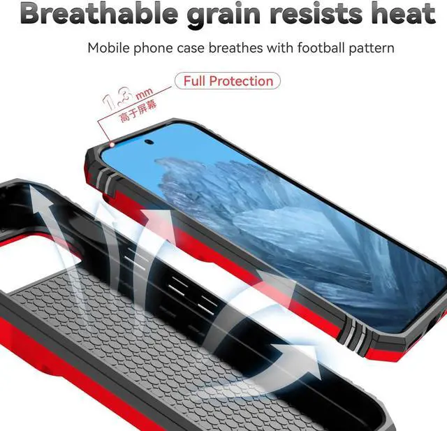 Alt view image 7 of 7 - Phone Case for Google Pixel 9 / Pixel 9 Pro Case with HD Screen Protector & Slide Camera Cover & Rotated Ring Kickstand [Military-Grade] Phone Case for Google Pixel 9 / Pixel 9 Pro (Red)