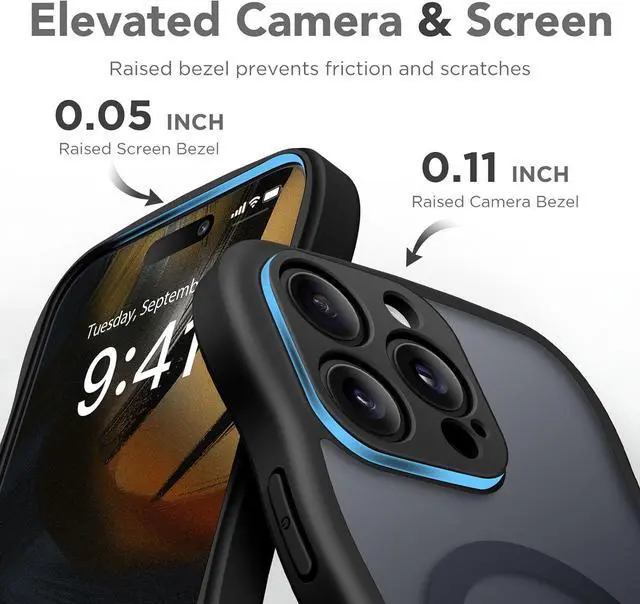 Alt view image 7 of 7 - for iPhone 16 Pro Max Case for Women Girls Upgraded [Full Camera Protection] [Compatible with MagSafe] Cute Wave Translucent Matte Phone Case for iPhone 16 Pro Max Black