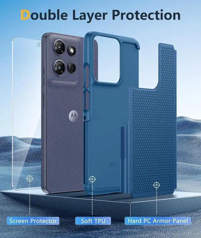 Alt view image 3 of 7 - for Motorola Moto G-Power-5G-2025 Case: Dual Layer Protective Heavy Duty Cell Phone Cover Shockproof Rugged with Non Slip Textured Back - Military Protection Bumper Tough 6.8 Inch (Blue)