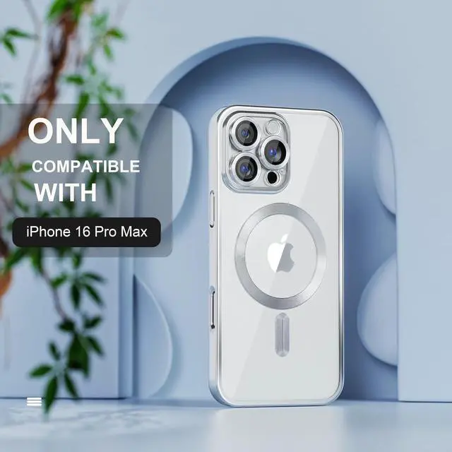 Alt view image 2 of 6 - Magnetic for iPhone 16 Pro Max Case with MagSafe [Never Yellowing] [Military Grade Drop Protection] Full Camera Lens Protector Plating Soft Clear Phone Case for Women Girls 6.9 inch Silver