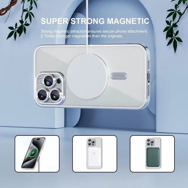 Alt view image 5 of 6 - Magnetic for iPhone 16 Pro Max Case with MagSafe [Never Yellowing] [Military Grade Drop Protection] Full Camera Lens Protector Plating Soft Clear Phone Case for Women Girls 6.9 inch Silver