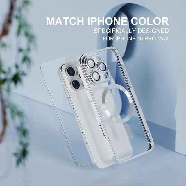 Alt view image 6 of 6 - Magnetic for iPhone 16 Pro Max Case with MagSafe [Never Yellowing] [Military Grade Drop Protection] Full Camera Lens Protector Plating Soft Clear Phone Case for Women Girls 6.9 inch Silver