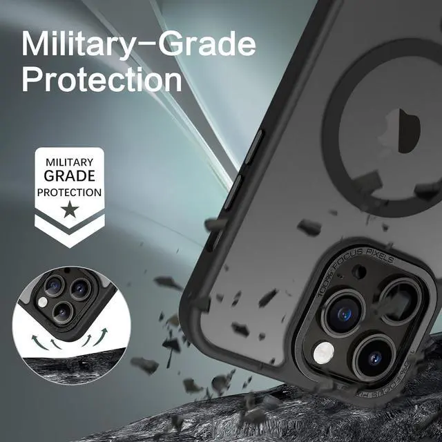 Alt view image 3 of 7 - Magnetic for iPhone 14 Pro Case [Compatible with Magsafe] Translucent Matte 14 Pro Phone Case Slim Thin Shockproof Women Men Girls Boys Protective Cover Cases for iPhone14 Pro 6.1 Black