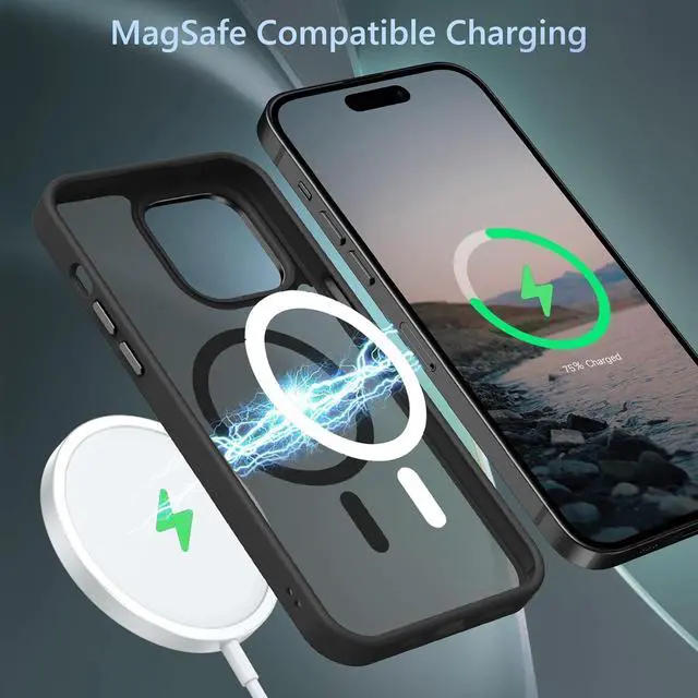 Alt view image 4 of 7 - Magnetic for iPhone 14 Pro Case [Compatible with Magsafe] Translucent Matte 14 Pro Phone Case Slim Thin Shockproof Women Men Girls Boys Protective Cover Cases for iPhone14 Pro 6.1 Black