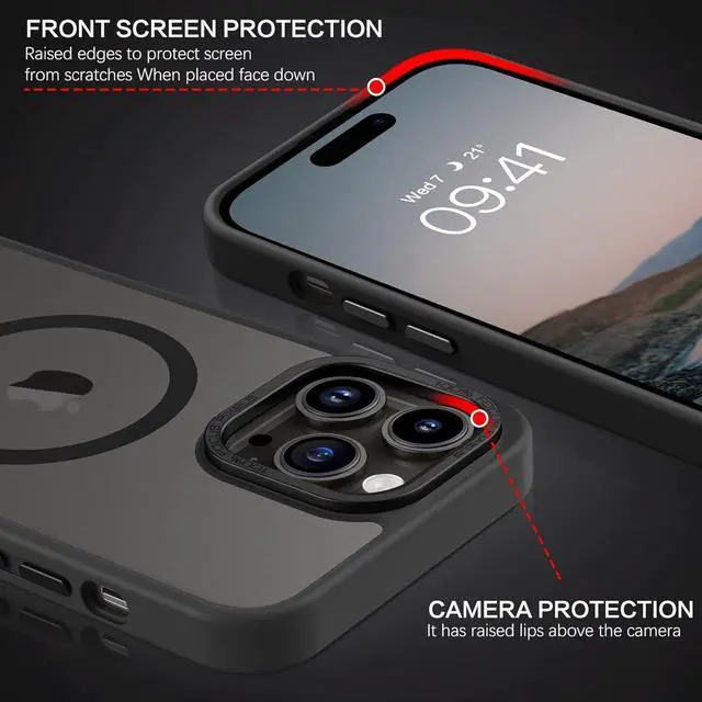 Alt view image 5 of 7 - Magnetic for iPhone 14 Pro Case [Compatible with Magsafe] Translucent Matte 14 Pro Phone Case Slim Thin Shockproof Women Men Girls Boys Protective Cover Cases for iPhone14 Pro 6.1 Black