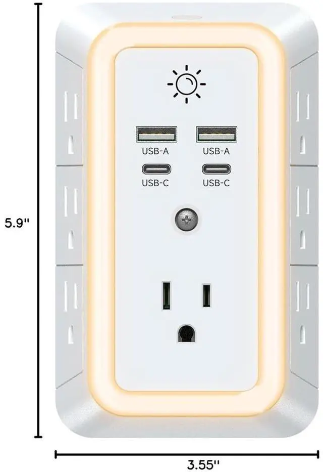Alt view image 7 of 7 - Multi Plug Outlet USB Wall Charger Surge Protector 7 Outlet Extender with 4 USB Charging Ports (2 USB C) 1680J Power Strips Outlets with Night Light Wall Plug Adapter Spaced for Home Travel Office