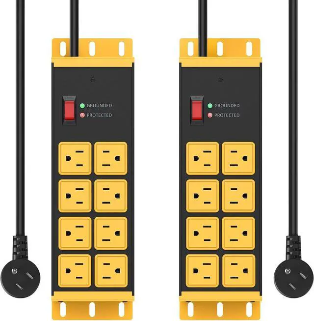 Main image of 2 Pack Heavy Duty Power Strip 8 Outlets, Metal Wall Mount Outlet Strip 4800J Surge Protector, Garage Shop Under Desk Mountable 10FT Extension Cord Plug, ETL Listed