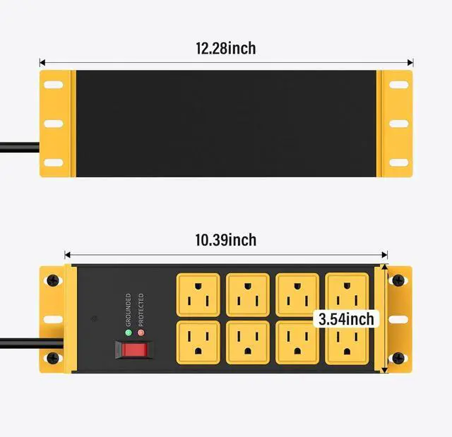 Alt view image 7 of 7 - 2 Pack Heavy Duty Power Strip 8 Outlets, Metal Wall Mount Outlet Strip 4800J Surge Protector, Garage Shop Under Desk Mountable 10FT Extension Cord Plug, ETL Listed