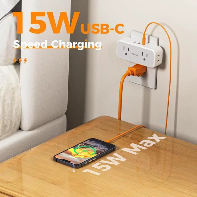 Alt view image 3 of 7 - Surge Protector Outlet Extender, TESSAN Multi Plug Splitter with 4 Electrical Outlets 3 USB Ports(1 USB C), Multiple Plug Mini Wall Expander for Home Bathroom Office Dorm Room Essentials