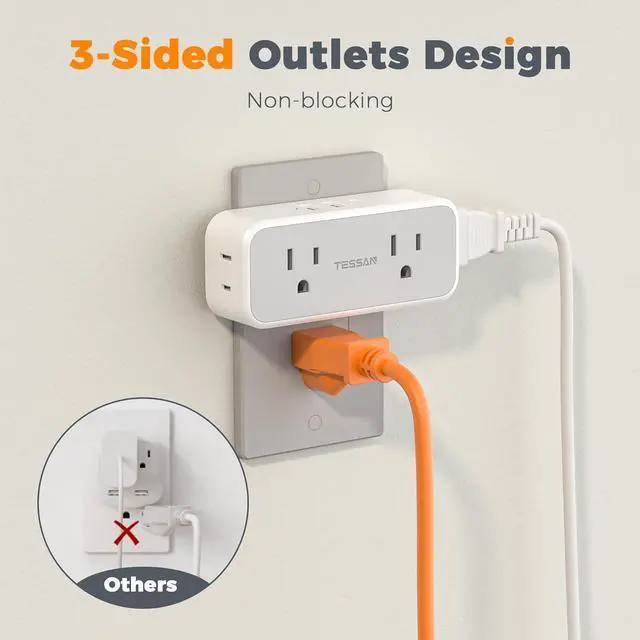 Alt view image 6 of 7 - Surge Protector Outlet Extender, TESSAN Multi Plug Splitter with 4 Electrical Outlets 3 USB Ports(1 USB C), Multiple Plug Mini Wall Expander for Home Bathroom Office Dorm Room Essentials