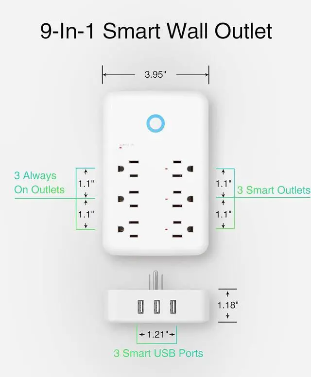 Alt view image 5 of 7 - Plug Outlet Extender USB Wall Charger with 3 Individual Smart Outlets and 3 Smart USB Ports Works with Alexa Google Home Surge Protector Plug Extender for APP Control 15A/1800W