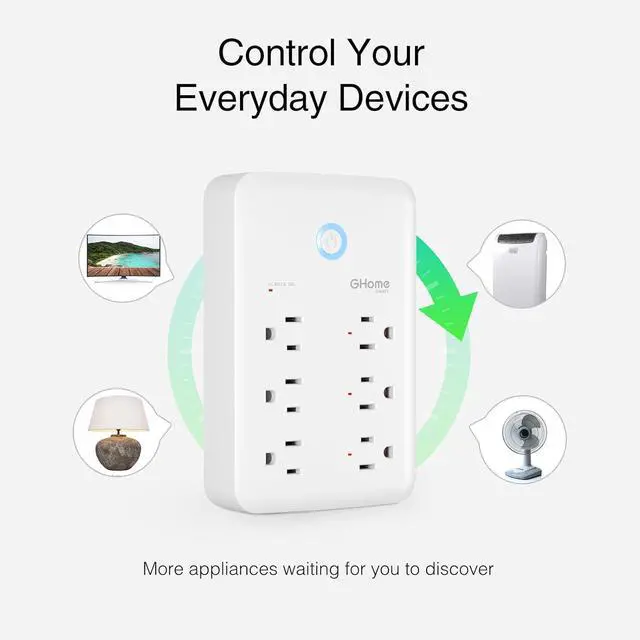 Alt view image 7 of 7 - Plug Outlet Extender USB Wall Charger with 3 Individual Smart Outlets and 3 Smart USB Ports Works with Alexa Google Home Surge Protector Plug Extender for APP Control 15A/1800W