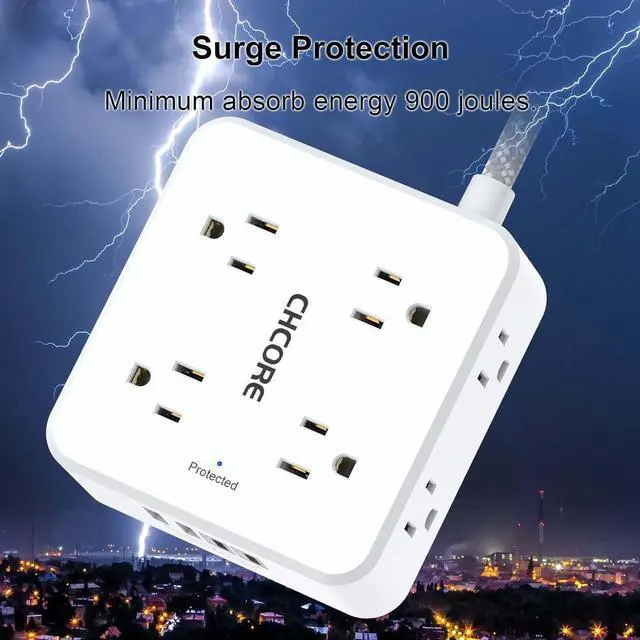 Alt view image 6 of 7 - Surge Protector Power Strip - 5Ft Braided Extension Cord with 8 Outlets with 4 USB (2 USB C) Charging Ports Flat Plug Multi Plug Outlet Extender Charging Station for Home Office ETL White