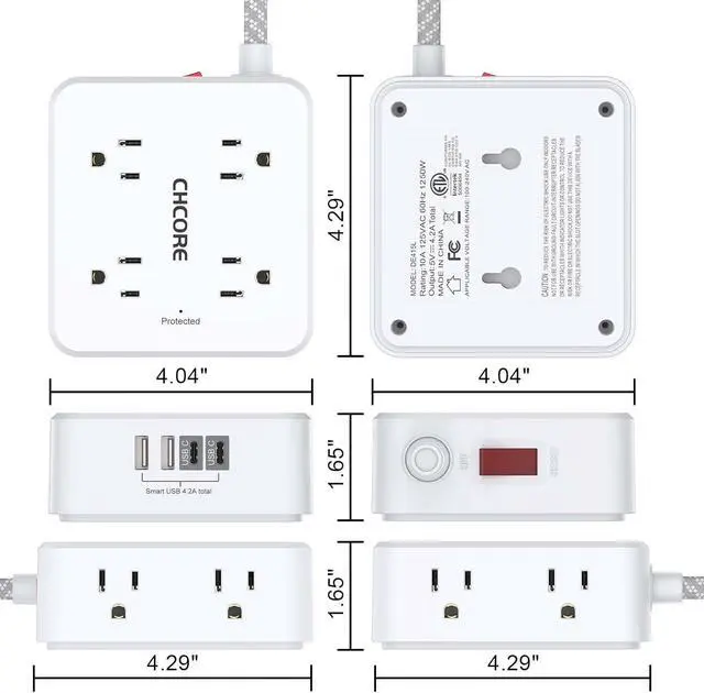 Alt view image 7 of 7 - Surge Protector Power Strip - 5Ft Braided Extension Cord with 8 Outlets with 4 USB (2 USB C) Charging Ports Flat Plug Multi Plug Outlet Extender Charging Station for Home Office ETL White