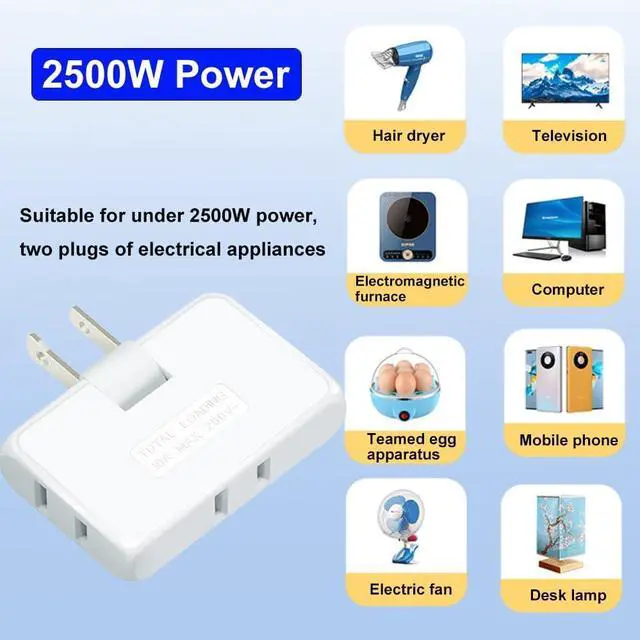 Alt view image 6 of 6 - 3 Way Flat Wall Outlet Extender 2 Prong180 Degree Portable Swivel Wall Tap Plug Ultra Thin Folding Electrical Outlet Splitter (Easy Install) Type A White Pack of 2