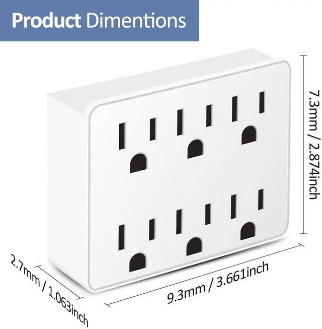 Alt view image 3 of 7 - 3 Prong Power Strip Outlet Extender Multi Plug Outlet with 6 Electrical Outlets Adapter Grounded Wall Outlet Tap ETL Listed 125V 15A Max 1875W Quick and Easy Install White