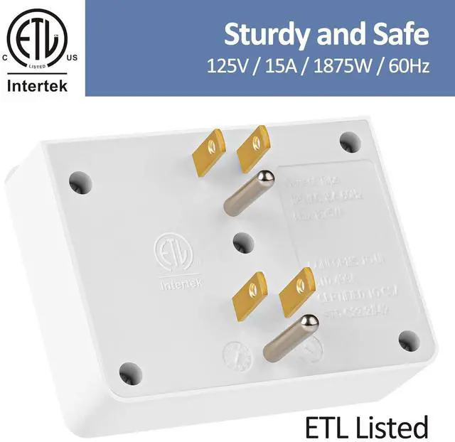 Alt view image 4 of 7 - 3 Prong Power Strip Outlet Extender Multi Plug Outlet with 6 Electrical Outlets Adapter Grounded Wall Outlet Tap ETL Listed 125V 15A Max 1875W Quick and Easy Install White