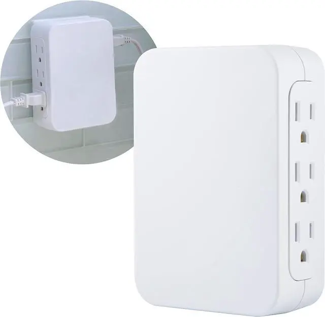 Alt view image 5 of 5 - Pro 6-Outlet Extender Surge Protector Side Access Wall Tap Adapter 3-Prong 1200 Joules Warranty UL Listed White 10353