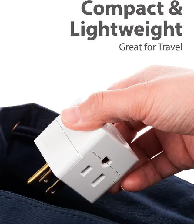 Alt view image 3 of 6 - 3 Outlet Wall Adapter Cube Tap 90 Degree Wall Tap Triple Power Adapter Outlet Splitter 3 Prong Multi Plug Outlet 3 Way Plug Adapter Outlet Extender for Home or Travel ETL Listed