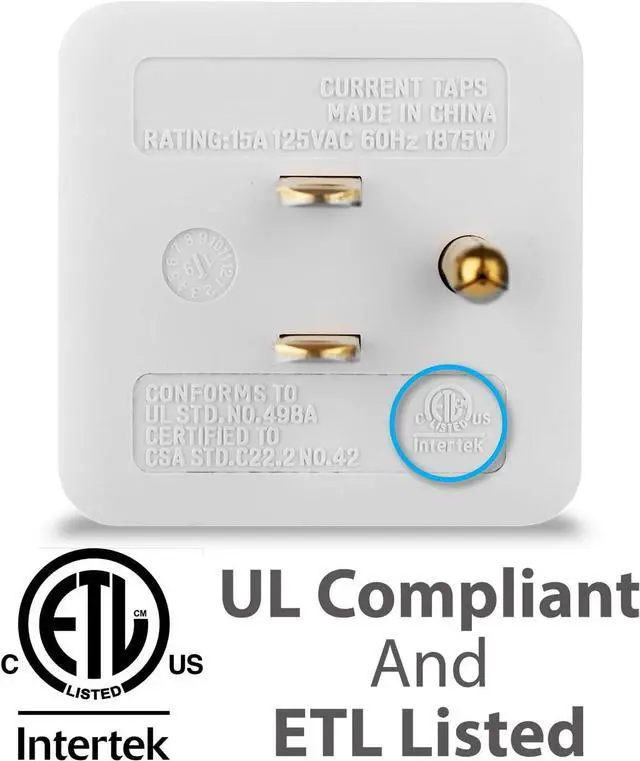 Alt view image 5 of 6 - 3 Outlet Wall Adapter Cube Tap 90 Degree Wall Tap Triple Power Adapter Outlet Splitter 3 Prong Multi Plug Outlet 3 Way Plug Adapter Outlet Extender for Home or Travel ETL Listed