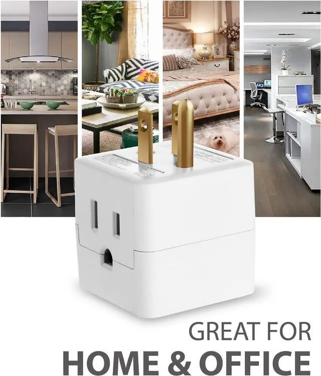 Alt view image 6 of 6 - 3 Outlet Wall Adapter Cube Tap 90 Degree Wall Tap Triple Power Adapter Outlet Splitter 3 Prong Multi Plug Outlet 3 Way Plug Adapter Outlet Extender for Home or Travel ETL Listed