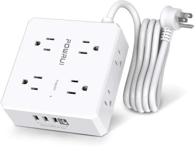 Main image of Surge Protector Power Strip - 6 Ft Flat Plug Extension Cord with 8 Widely Outlets and 4 USB Ports(1 USB C) 3 Side Outlet Extender for Home Office White ETL Listed
