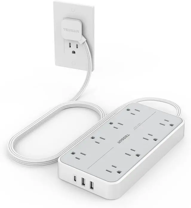 Main image of Power Strip Surge Protector Flat Plug Extension Cord with 8 Outlets 3 USB Charger(1 USB C) 1080 Joules Protection Wall Mountable Charging Station for Home Office School Dorm Room Essentials