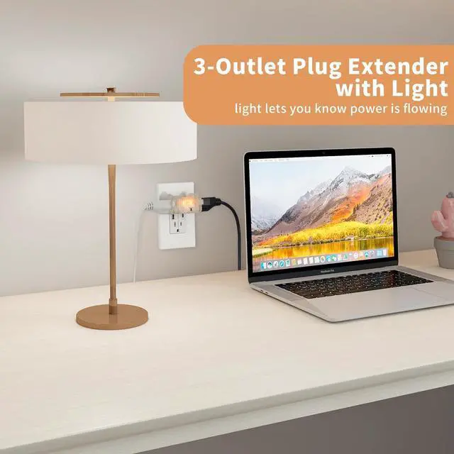 Alt view image 2 of 7 - 3-Outlet Grounding Adapter Heavy Duty 3 Way Plug Adapter ETL Listed Grounded Power Tap 3 Prong Outlet Splitter (Transparent with Light 4 Pack)