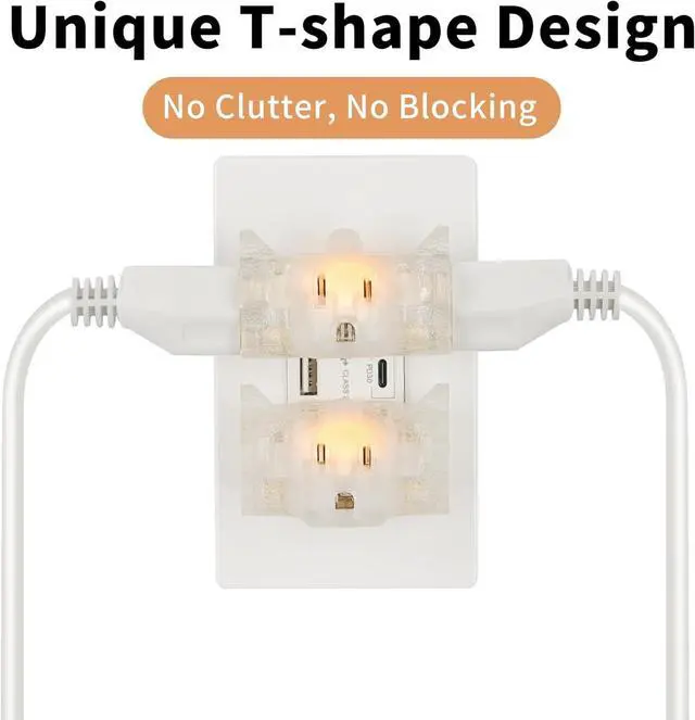 Alt view image 4 of 7 - 3-Outlet Grounding Adapter Heavy Duty 3 Way Plug Adapter ETL Listed Grounded Power Tap 3 Prong Outlet Splitter (Transparent with Light 4 Pack)
