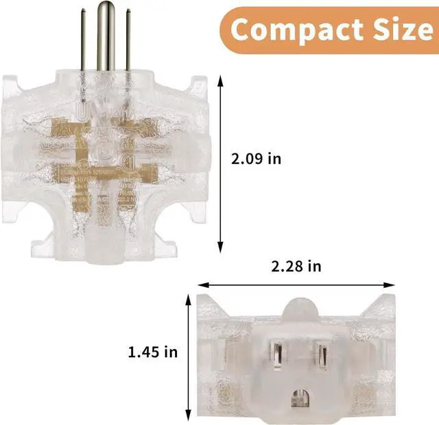 Alt view image 3 of 7 - 3-Outlet Grounding Adapter Heavy Duty 3 Way Plug Adapter ETL Listed Grounded Power Tap 3 Prong Outlet Splitter (Transparent with Light 4 Pack)