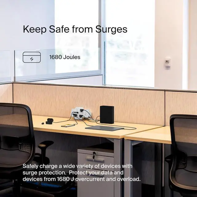 Alt view image 4 of 5 - 6-Outlet Surge Protector Power Strip ETL-listed Wall-Mountable w/ 6 AC Outlets Overvoltage Protection LED Indicator USB-C & USB-A Ports w/ USB-C PD Fast Charge - 1 680 Joules of Protection