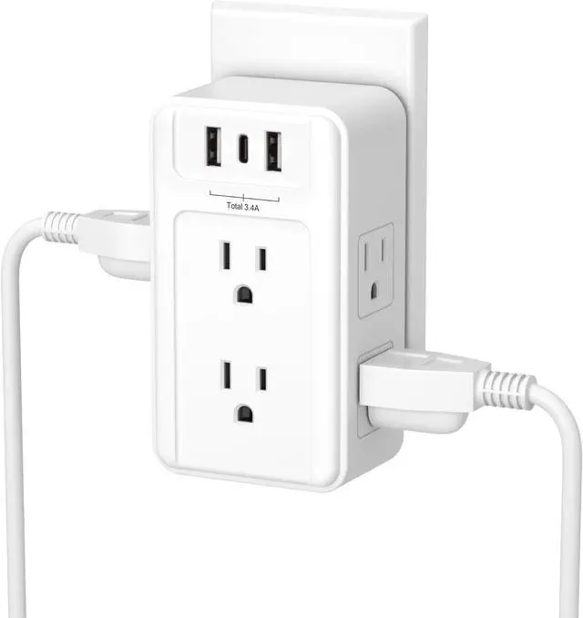 Main image of Multi Plug Outlet 6 Wall Outlet Extender with 3 USB Charging Ports (1 USB C) Total 3.4A 3-Sided Outlets Splitter Multiple Outlet Wall Plug for Home Office Dorm Room