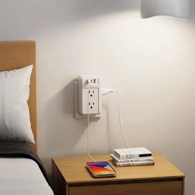 Alt view image 6 of 7 - Multi Plug Outlet 6 Wall Outlet Extender with 3 USB Charging Ports (1 USB C) Total 3.4A 3-Sided Outlets Splitter Multiple Outlet Wall Plug for Home Office Dorm Room