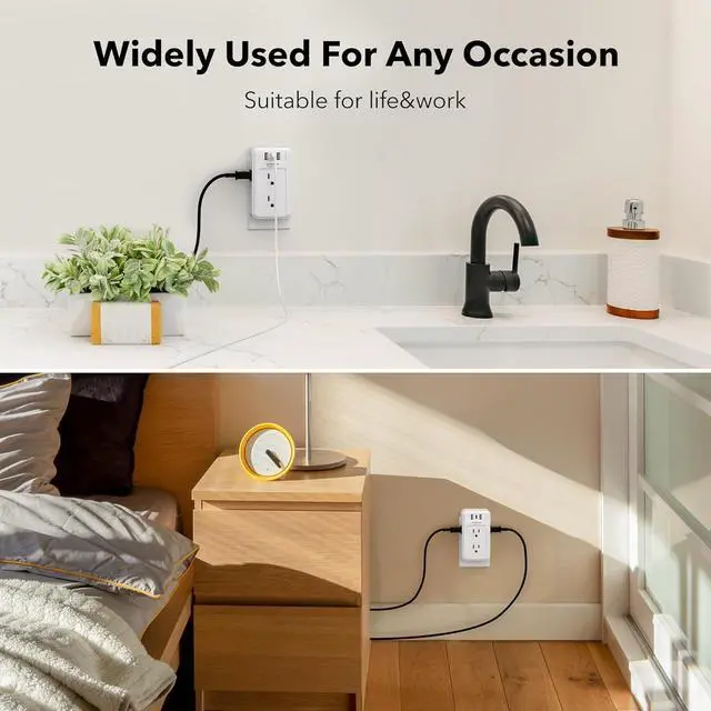 Alt view image 7 of 7 - Multi Plug Outlet 6 Wall Outlet Extender with 3 USB Charging Ports (1 USB C) Total 3.4A 3-Sided Outlets Splitter Multiple Outlet Wall Plug for Home Office Dorm Room