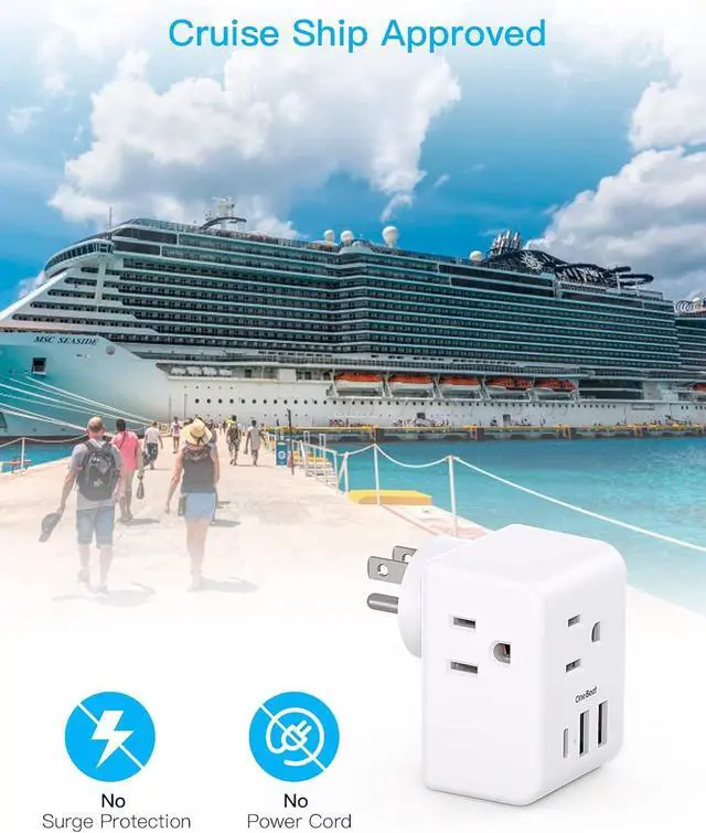 Alt view image 4 of 7 - Multi Plug Outlet Extender Power Strip Non Surge Protector Electric Outlet Splitter with 3 USB Wall Charger (1 USB C) Multiple Outlet Expander for Cruise Dorm Travel Home Office