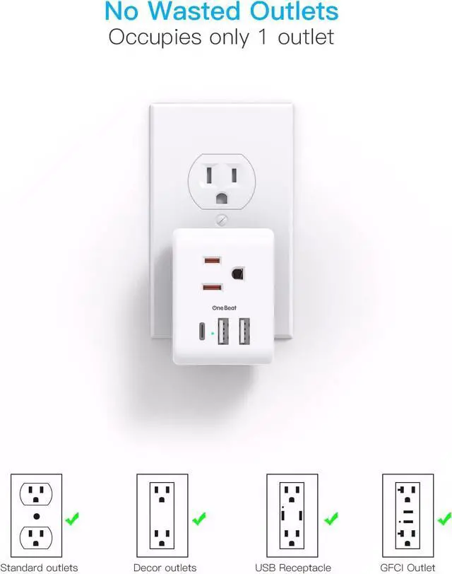 Alt view image 6 of 7 - Multi Plug Outlet Extender Power Strip Non Surge Protector Electric Outlet Splitter with 3 USB Wall Charger (1 USB C) Multiple Outlet Expander for Cruise Dorm Travel Home Office
