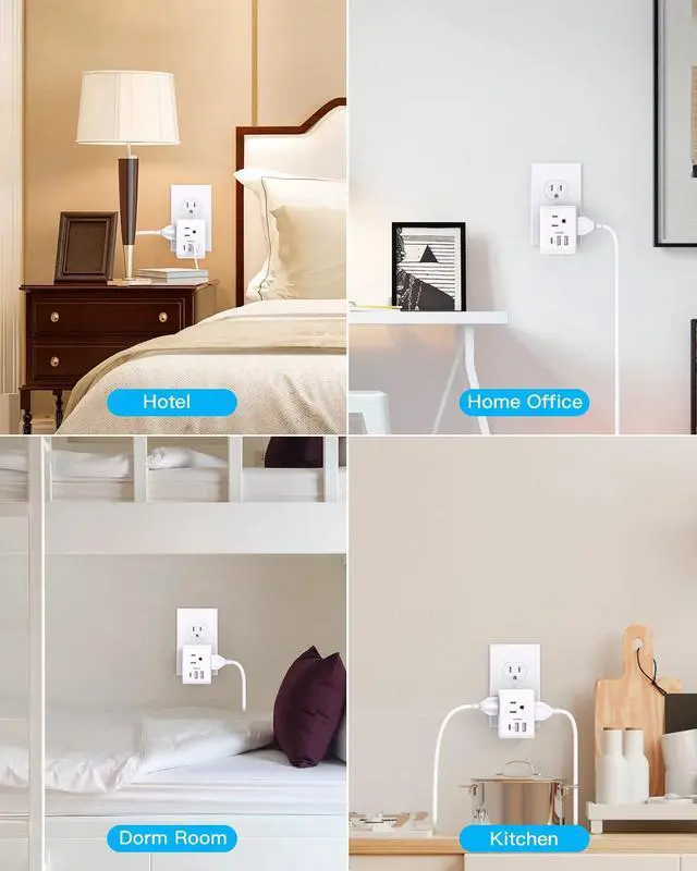 Alt view image 7 of 7 - Multi Plug Outlet Extender Power Strip Non Surge Protector Electric Outlet Splitter with 3 USB Wall Charger (1 USB C) Multiple Outlet Expander for Cruise Dorm Travel Home Office