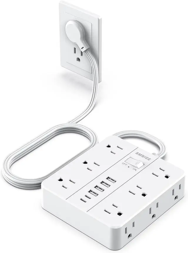 Main image of Power Strip Flat Plug with 12 Outlets 6 USB(2 USB C) Surge Protector Charging Station with Overload Protection 5ft Extension Cord Widely Spaced Multiple Outlets for Home Office Dorm Essentials