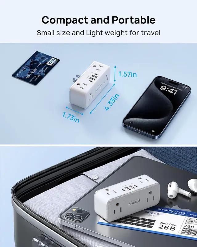 Alt view image 7 of 7 - Outlet Extender Surge Protector 6 AC Outlet Splitter with 360° Rotating Plug Multi Plug Adapter with PD 20W USB C 900J 2 USB-A & 2 USB-C 3 Way Wall Extension Adapter for Home Office Travel