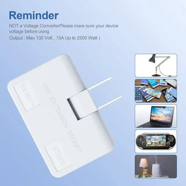 Alt view image 6 of 7 - 3 Way Flat Wall Outlet Extender Safe AC Adapter - 2-Prong Swivel Mini Indoor Wall Tap Plug Outlet Splitter (Quick & Easy Install) Perfect for Home and Travel Type A White (3 Pack)
